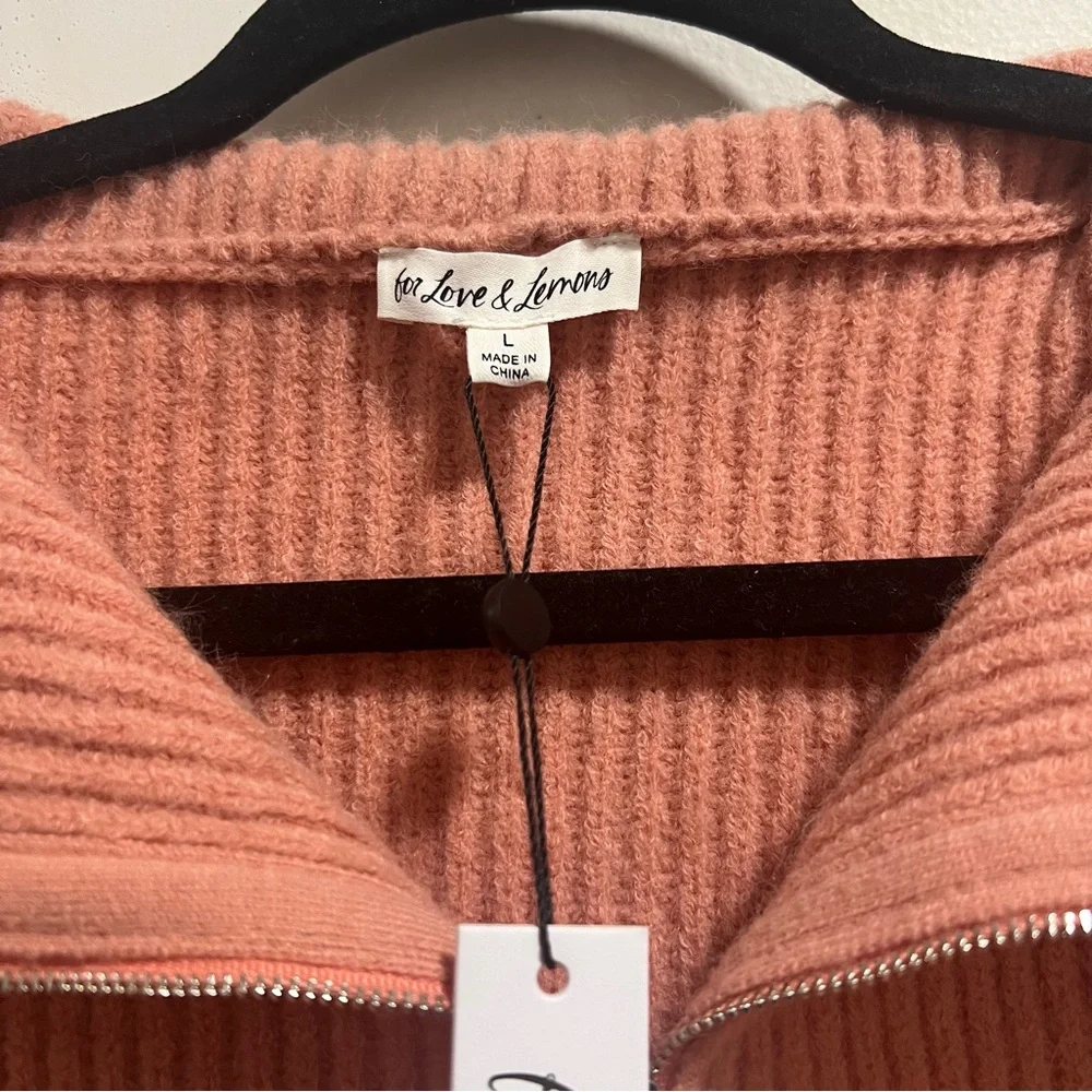 NEW NWT For Love & Lemons Ryan Half Zip Cropped Sweater In Rose Pink